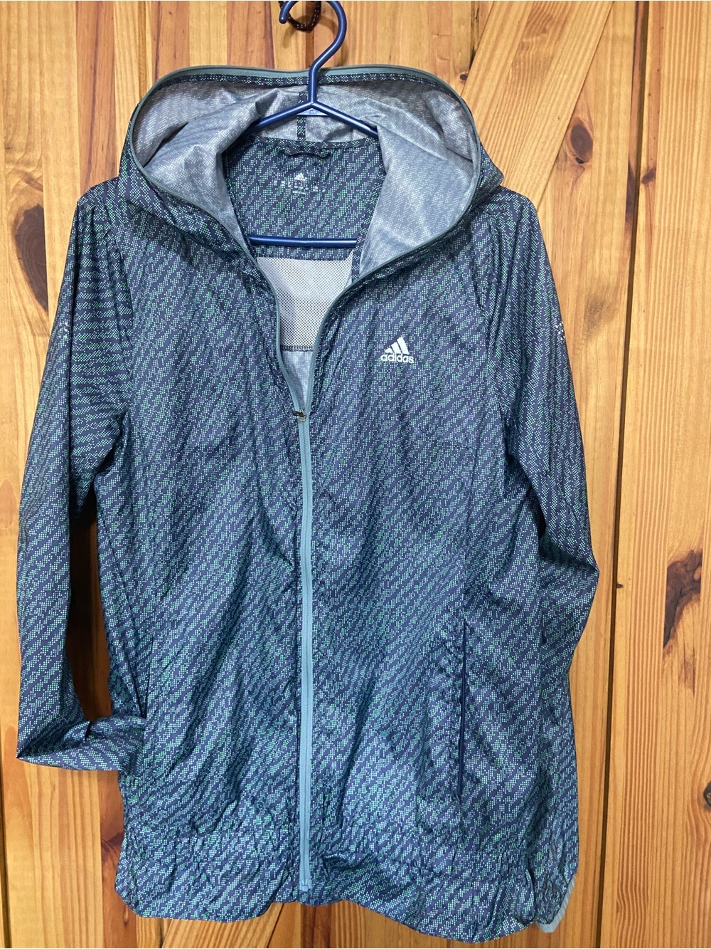 adidas Women's Teal and blue Hooded windbreaker with full zip hood/pockets